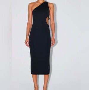 KHY by Kylie black smooth stretch one shoulder midi Bodycon cutout dress S